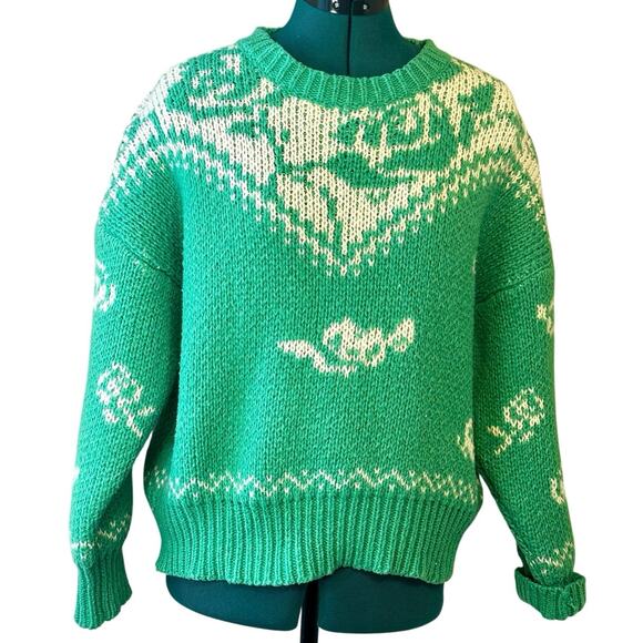 Grey Bandit Juliana Sweater Green White Floral Knit Crewneck XS | Fall | Winter - Picture 4 of 5